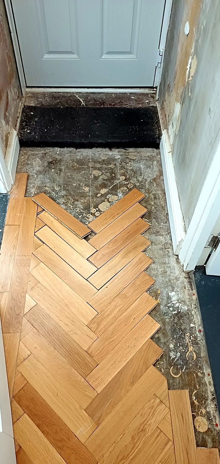 Herringbone floor, half laid